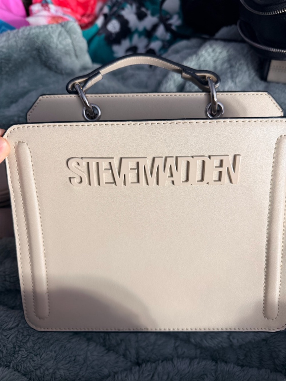 Steve Madden Beige Structured Top-Handle Satchel